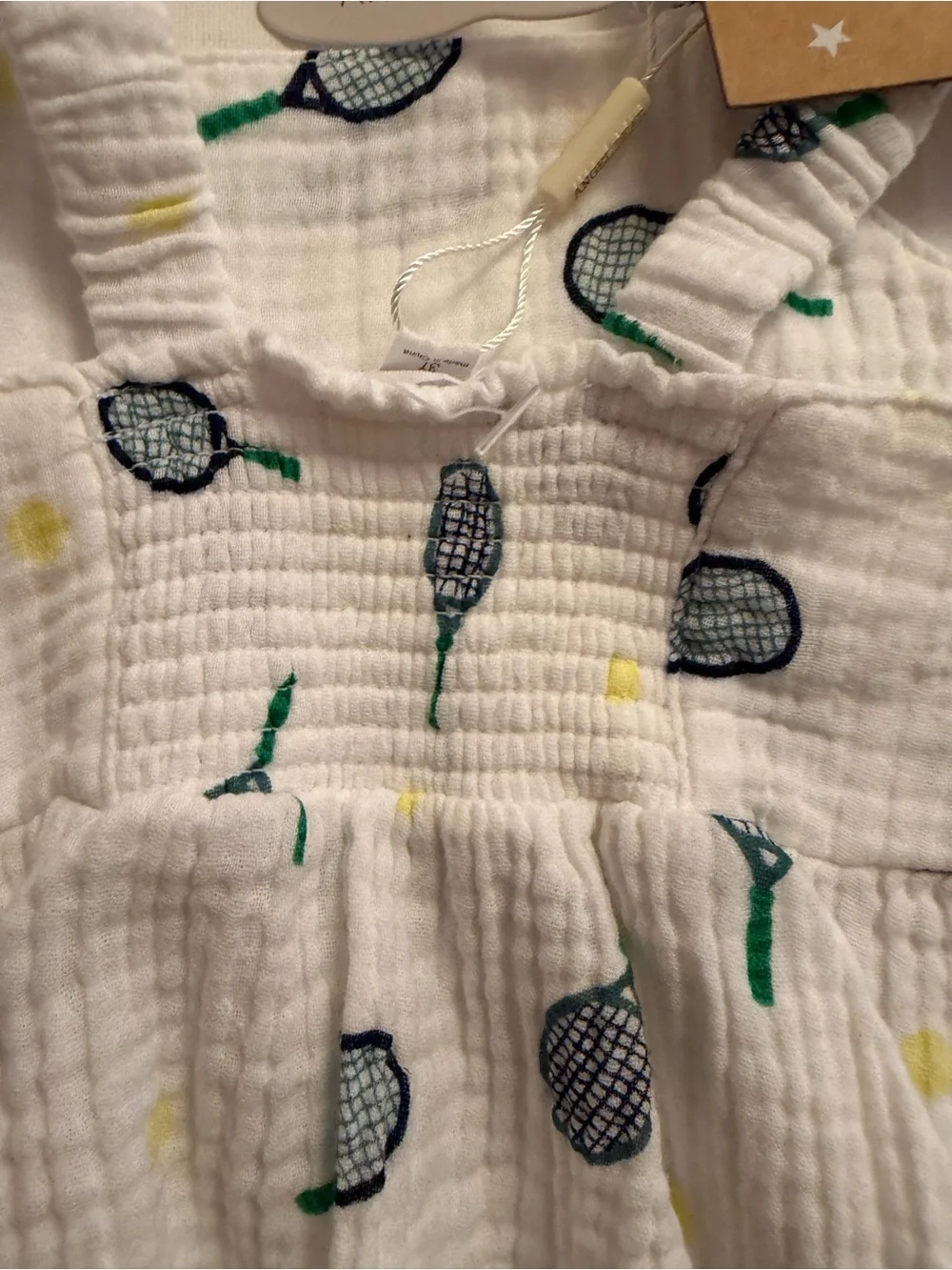 Angel Dear White Tennis Racket Peplum Top & Navy Shorts Set